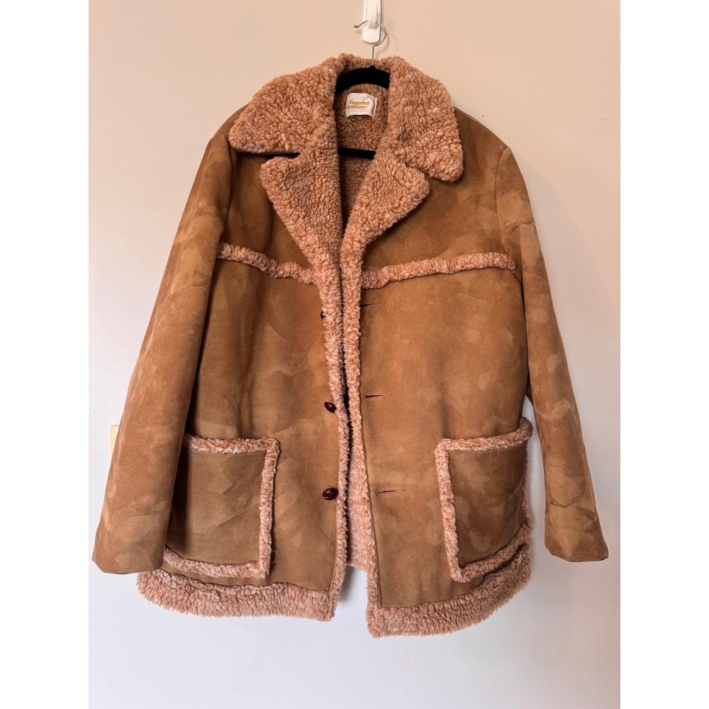 Vintage Fingerhut Fashions Tan Faux Suede Sherpa Lined Western Coat Jacket XL